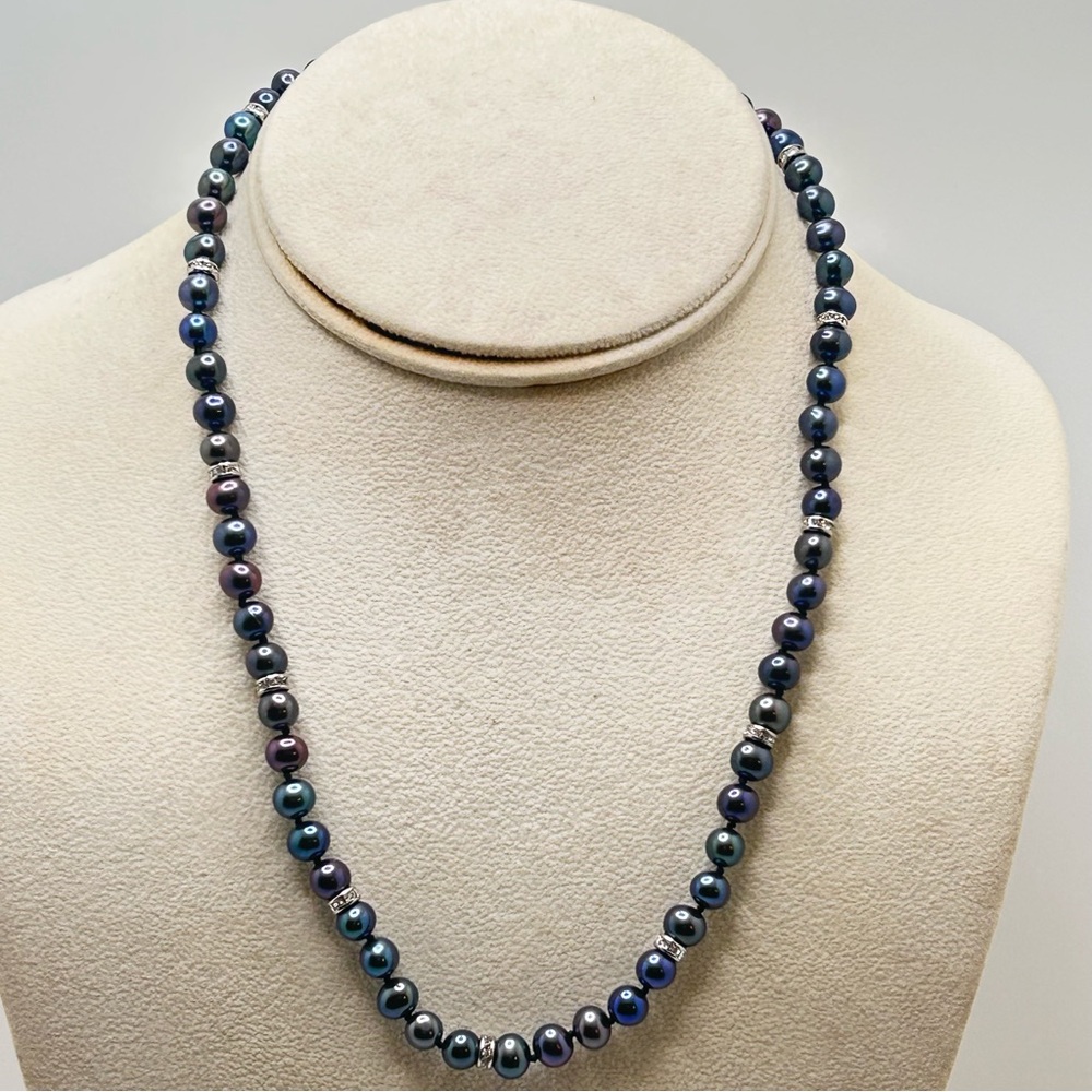 Elegant Vintage Tahitian Style Multicolor Pearl Sterling Necklace